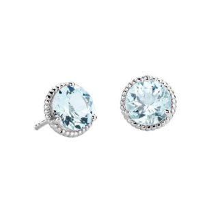 Silvesto India Stud Earring Round Shape Blue Topaz Gemstone 925 Sterling Silver Earring