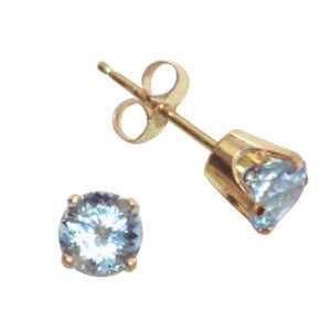 Silvesto India Stud Earring Round Shape Blue Topaz Gemstone Micron Gold Plated 925 Sterling Silver Earring