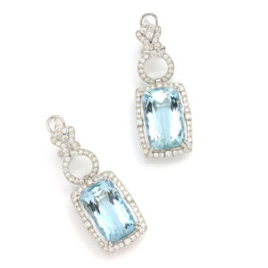 Silvesto India Dangle Earring Cushion Shape Blue Topaz & Round shape CZ Gemstone 925 Sterling Silver Earring