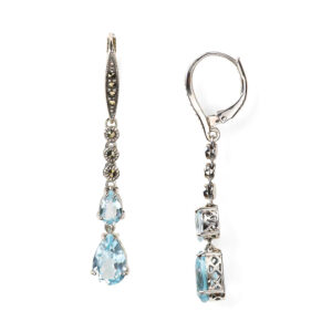 Silvesto India Dangle Earring Designer Shape Blue Topaz Gemstone 925 Sterling Silver Earring