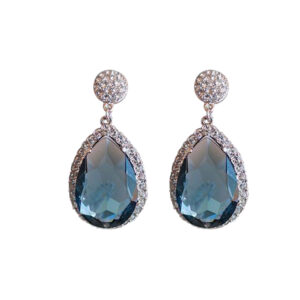 Silvesto India Stud Earring Pear & Round Shape Blue Topaz & CZ Gemstone 925 Sterling Silver Earring