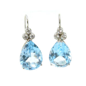 Silvesto India Dangle Earring Pear Shape Blue Topaz & Round Shape CZ Gemstone 925 Sterling Silver Earring