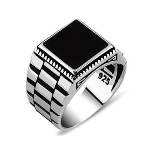 Silvesto India Square Shape Natural Black Onyx Gemstone 925 Sterling Silver Beautiful Designer Men Ring