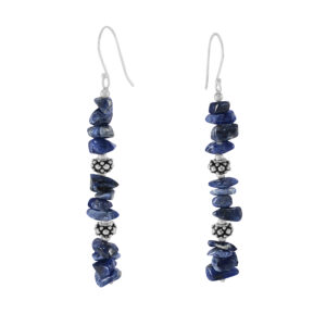 Silvesto India Natural Lapis Lazuli Chips Beaded Gemstone 925 Sterling Silver Beautiful Handmade Hoop Earring For Women And Girls