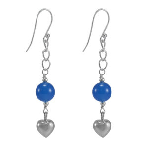 Silvesto India Blue Chalcedony Bead Gemstone 925 Sterling Silver Heart Shape Charm Dangle Earring