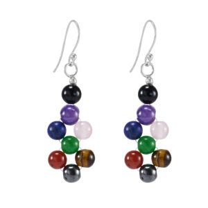 Silvesto India Multi Color Beads Gemstone 925 Sterling Silver Dangle Earring For Women & Girls